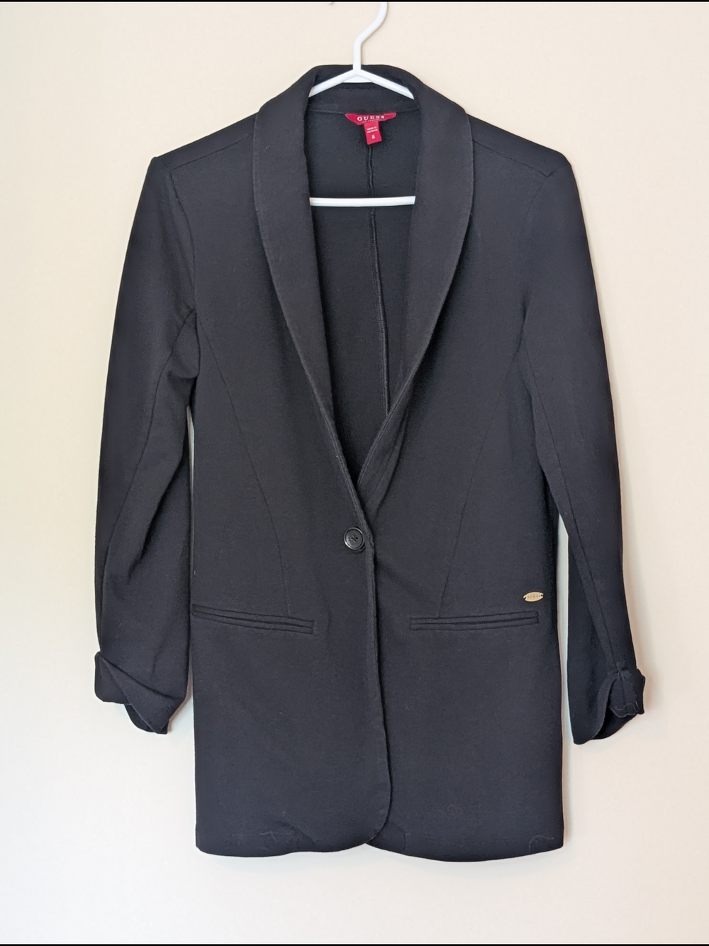 Women's GUESS Black Longline Single-Button Blazer, Size Medium